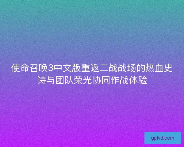 使命召唤3中文版重返二战战场的热血史诗与团队荣光协同作战体验