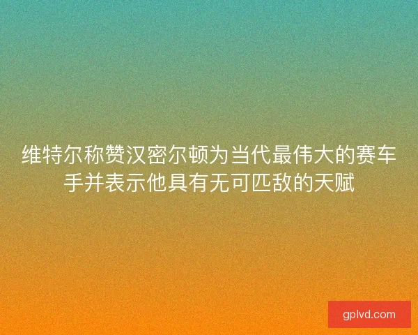 维特尔称赞汉密尔顿为当代最伟大的赛车手并表示他具有无可匹敌的天赋